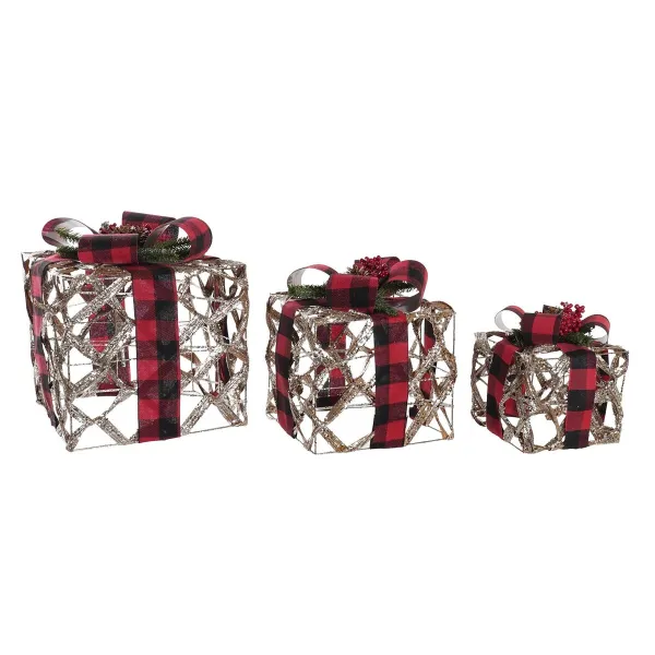 Lighting decoration DKD Home Decor Black Red Silver Glitter LED 25 x 25 x 30 cm (3 Pieces)