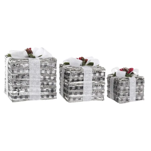 Koristevalot DKD Home Decor Valkoinen Punainen Vihreä Hopeinen Lumisade LED 25 x 25 x 29 cm (3 Kappaletta)