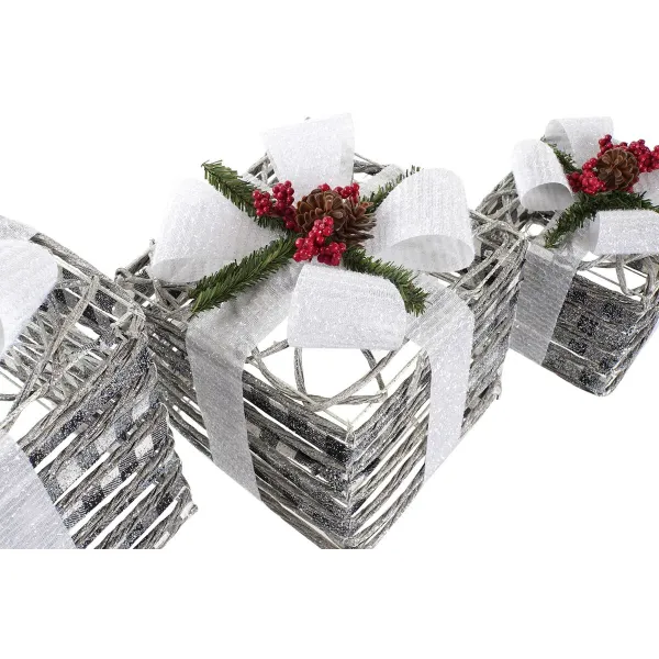 Koristevalot DKD Home Decor Valkoinen Punainen Vihreä Hopeinen Lumisade LED 25 x 25 x 29 cm (3 Kappaletta)
