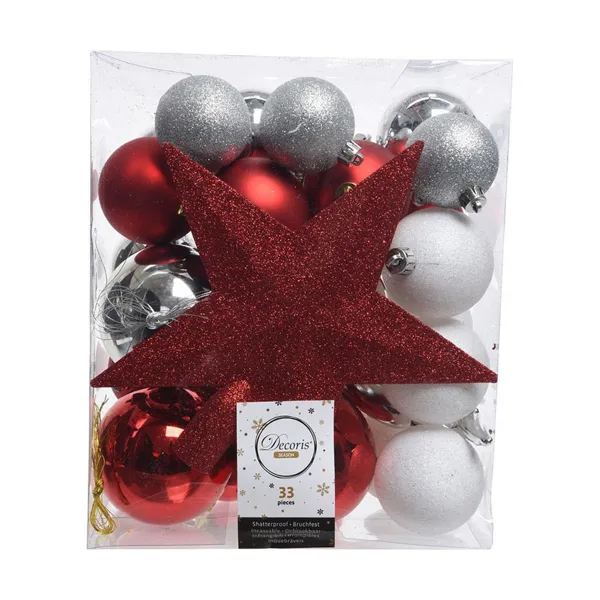 Ёлочные шарики Decoris Rojo/Blanco 33 Предметы