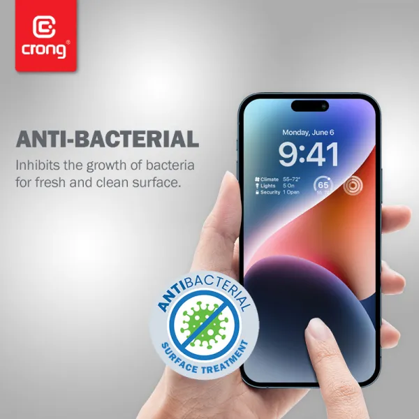 Crong Anti-Bacterial 3D Armor Glass - 9H Tempered Glass for the Full Screen iPhone 14 Pro + Installation Frame