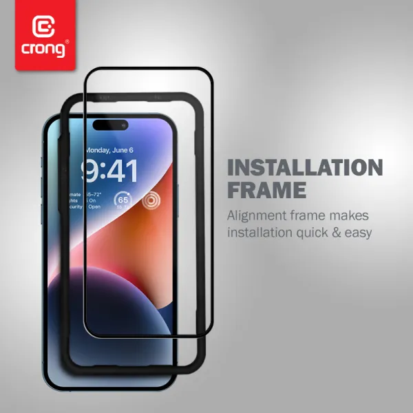 Crong Anti-Bacterial 3D Armor Glass - 9H Tempered Glass for the Full Screen iPhone 14 Pro + Installation Frame