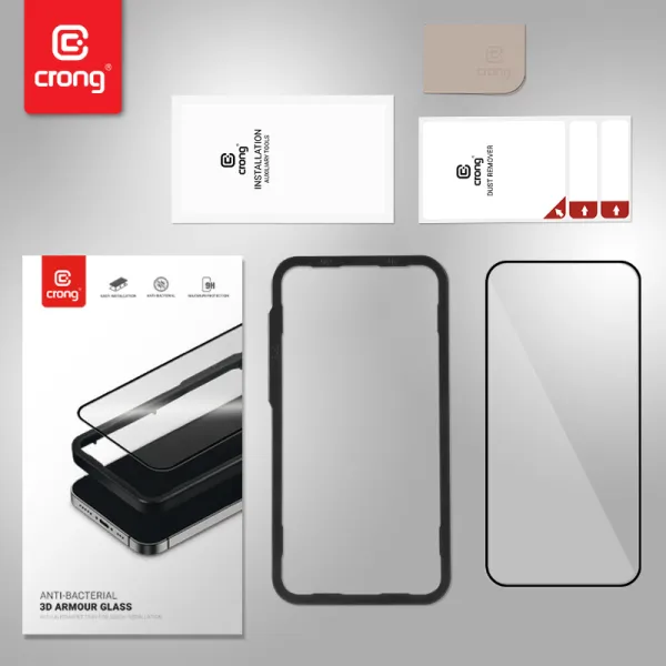 Crong Anti-Bacterial 3D Armor Glass - 9H Tempered Glass for the Full Screen iPhone 14 Pro + Installation Frame