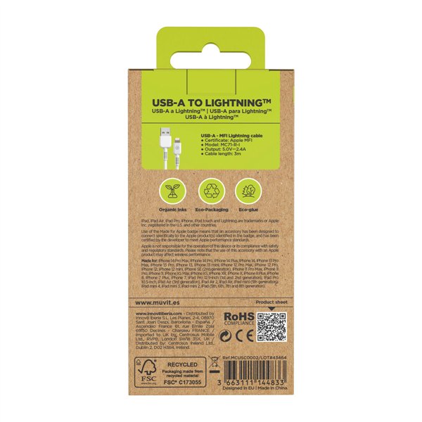 USB uz Lightning Kabelis Muvit for Change Balts