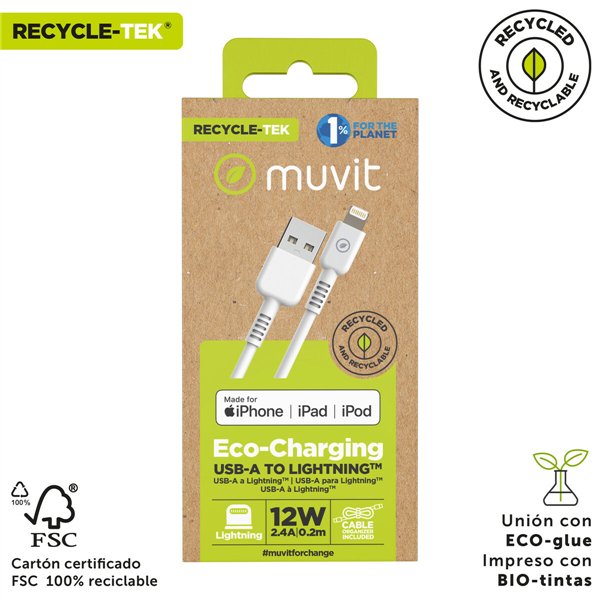 USB - Lightning kaapeli Muvit for Change Valkoinen