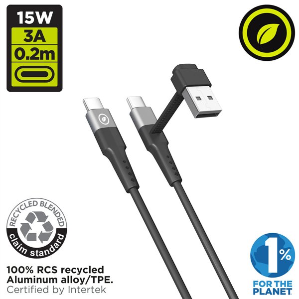 USB A - USB-C kabelis Muvit for Change Juoda
