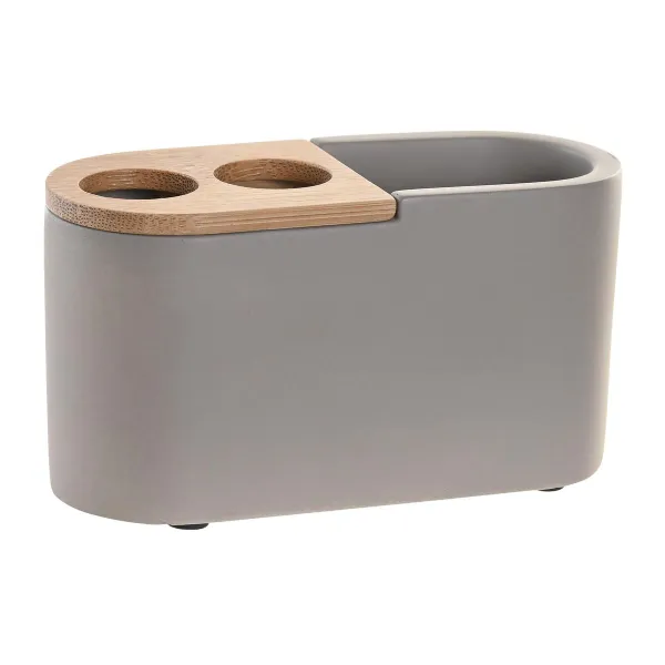 Glass DKD Home Decor Grey Natural Bamboo Cement 11 X 4,5 X 6 CM
