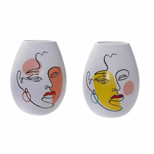 Maljakko DKD Home Decor 22,5 x 22,5 x 29 cm Kasvot Valkoinen Hartsi Monivärinen (2 osaa)