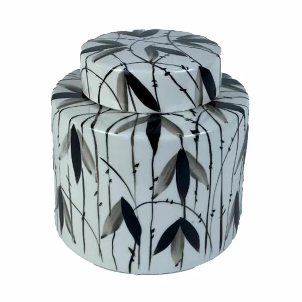 Vaasi DKD Home Decor Posliini Musta Valkoinen 17 x 17 x 16 cm Itämainen Kasvien lehtiä
