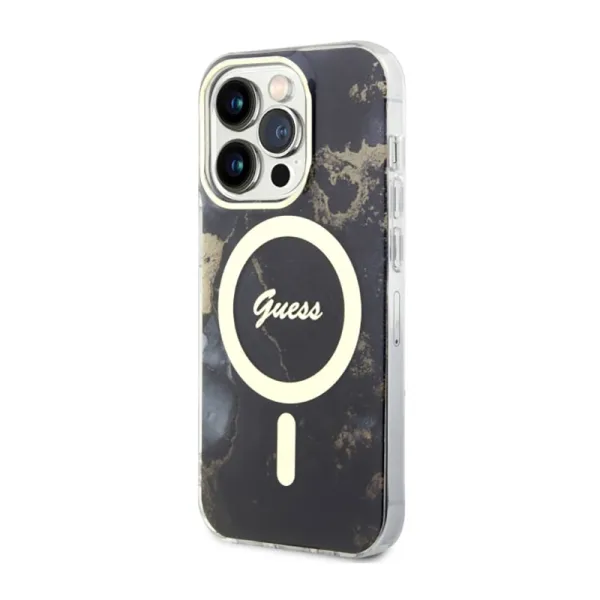 Guess Golden Marble MagSafe - Case for iPhone 14 Pro (Black)