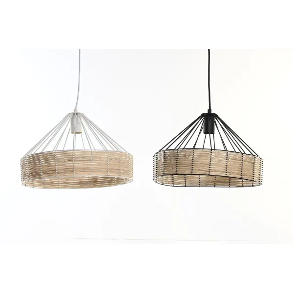 griestu gaismas DKD Home Decor 35 x 35 x 22 cm Melns Metāls Rotangpalma 50 W (2 gb.)