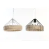 griestu gaismas DKD Home Decor 35 x 35 x 22 cm Melns Metāls Rotangpalma 50 W (2 gb.)