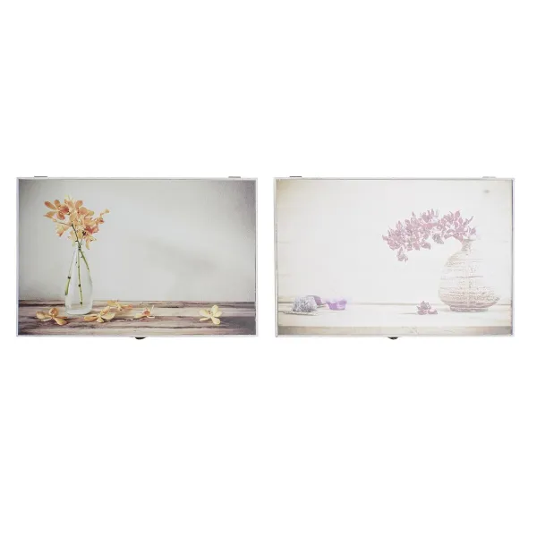 Decorative box DKD Home Decor Yellow Beige Pink MDF Wood Flowers Vase Counter (2 Units)