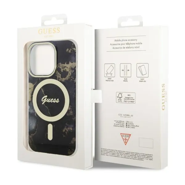 Guess Golden Marble MagSafe - Case for iPhone 14 Pro (Black)