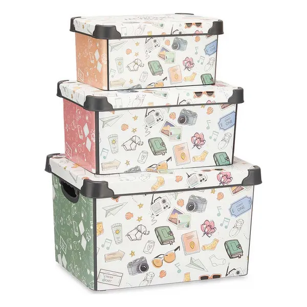 Set of Stackable Organising Boxes Kipit Memories Plastic Printed