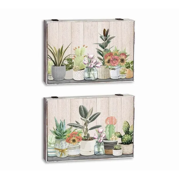 Dekoratīvs skapītis DKD Home Decor Zaļš Bēšs Koks MDF Pušķi Augs Skaitītājs (2 gb.)