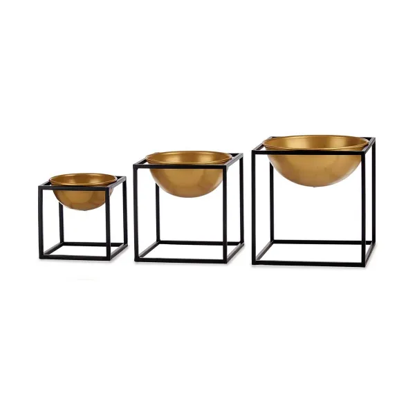 Set of bowls Gift Decor Black Golden 23 x 24 x 23 cm Decoration (3 Pieces) (3 Units)