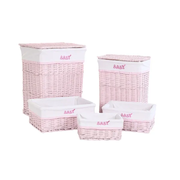 Корзина для белья DKD Home Decor Розовый плетеный Детский 44 x 34 x 56 cm 5 Предметы