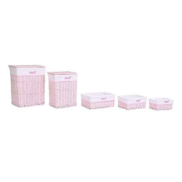 Корзина для белья DKD Home Decor Розовый плетеный Детский 44 x 34 x 56 cm 5 Предметы