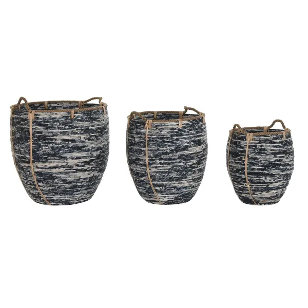 Basket set DKD Home Decor White Black 56 x 56 x 60 cm 52 x 52 x 60 cm Plastic (3 Pieces)