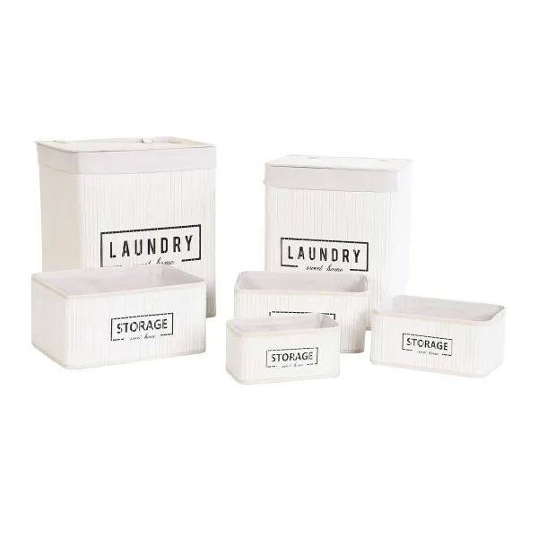 Set of Baskets DKD Home Decor White Bamboo 40 x 30 x 46 cm 5 Pieces