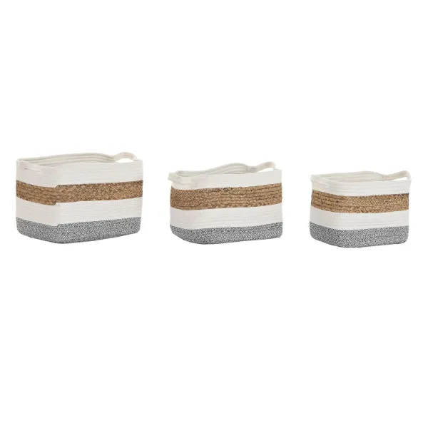 Basket set DKD Home Decor White Natural Fibre 36 x 27 x 27 cm 3 Pieces