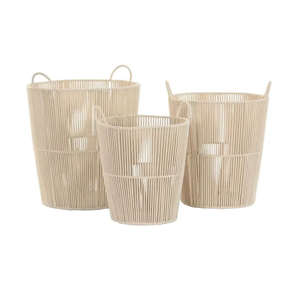 Korisetti DKD Home Decor Beige Metalli 42 x 42 x 51 cm 3 Kappaletta