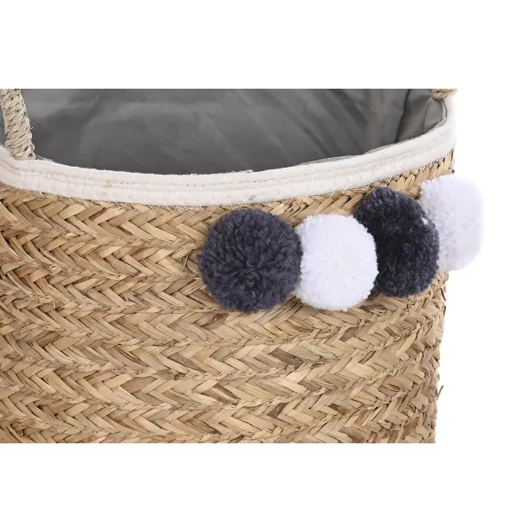 Basket set DKD Home Decor Natural Fibre Pompoms 40 x 40 x 35 cm 41 x 37 x 36 cm
