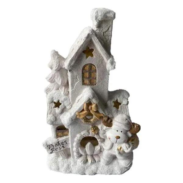 Ziemassvētku Nieciņš DKD Home Decor Māja Balts Sniegputenis 32 x 21 x 52 cm