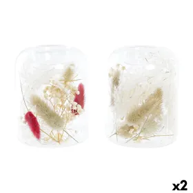 Kynttilänjalka DKD Home Decor Beige Punaruskea Alumiini Kristalli 8 x 8 x 11 cm Kuivakukka (2 osaa) (2 Kappaletta)