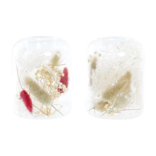 Žvakidė DKD Home Decor Rusvai gelsva Kaštoninė Aliuminis Stiklas 8 x 8 x 11 cm Džiovinta gėlė (2 vnt.) (2 Dalys)