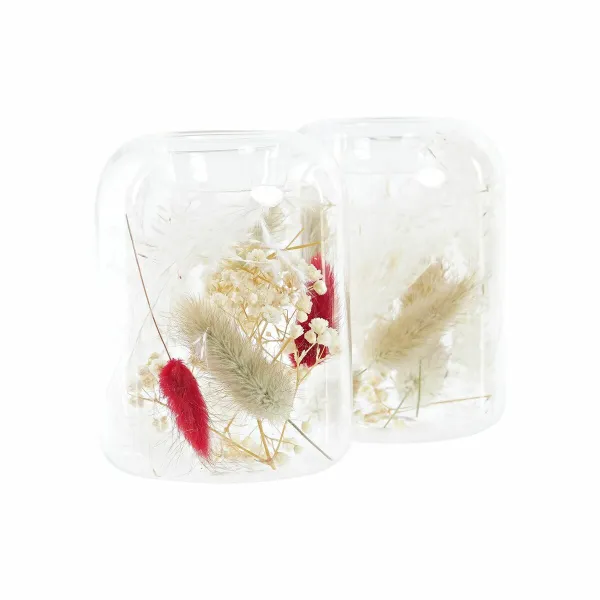 Žvakidė DKD Home Decor Rusvai gelsva Kaštoninė Aliuminis Stiklas 8 x 8 x 11 cm Džiovinta gėlė (2 vnt.) (2 Dalys)