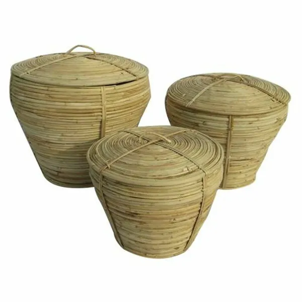 Universalus pintas krepšys DKD Home Decor Natūralus Tropinis 35 x 35 x 30 cm 35 x 35 x 34 cm 37 x 37 x 34,5 cm Su dangteliu 3 Da
