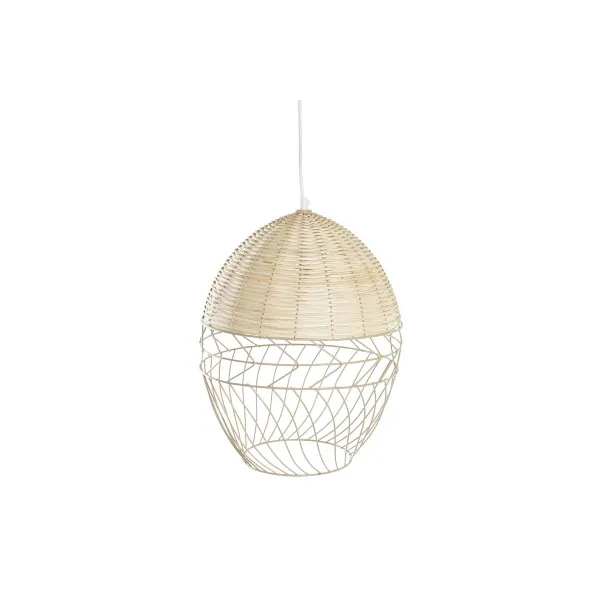 Kattolamppu DKD Home Decor Metalli Valkoinen Vaaleanruskea Rottinki 50 W (30 x 30 x 38 cm)