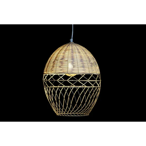 Kattolamppu DKD Home Decor Metalli Valkoinen Vaaleanruskea Rottinki 50 W (30 x 30 x 38 cm)