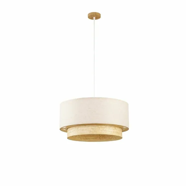griestu gaismas DKD Home Decor Poliesters Balts Gaiši brūns Bambuss 50 W (50 x 50 x 25 cm)