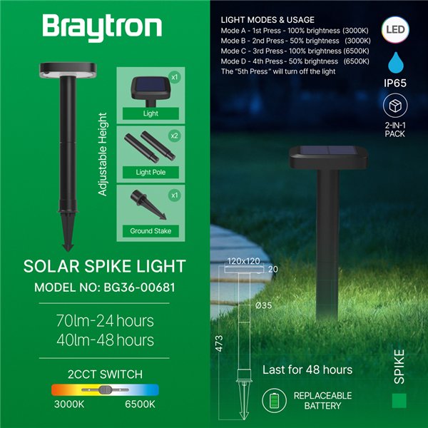 BRY-SPIKE-2B-8W-RND-BLC-2IN1-IP65-SPIKE LIGHT