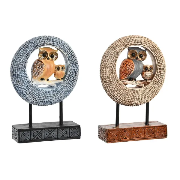 Koristehahmo DKD Home Decor 16,5 x 6 x 25,5 cm Beige Pöllö Sininen Boho (2 osaa)
