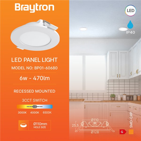 BRY-SMD-CRP-6W-RND-4NC-WHT-3IN1-LED PANEL LIGHT