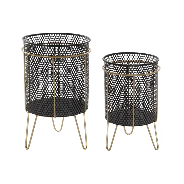 Набор кашпо DKD Home Decor Чёрный Позолоченный Металл Loft 36 x 36 x 58 cm
