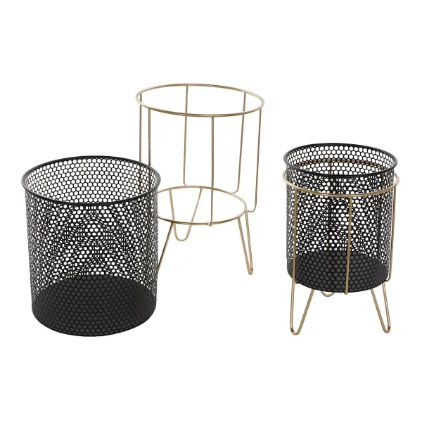 Набор кашпо DKD Home Decor Чёрный Позолоченный Металл Loft 36 x 36 x 58 cm