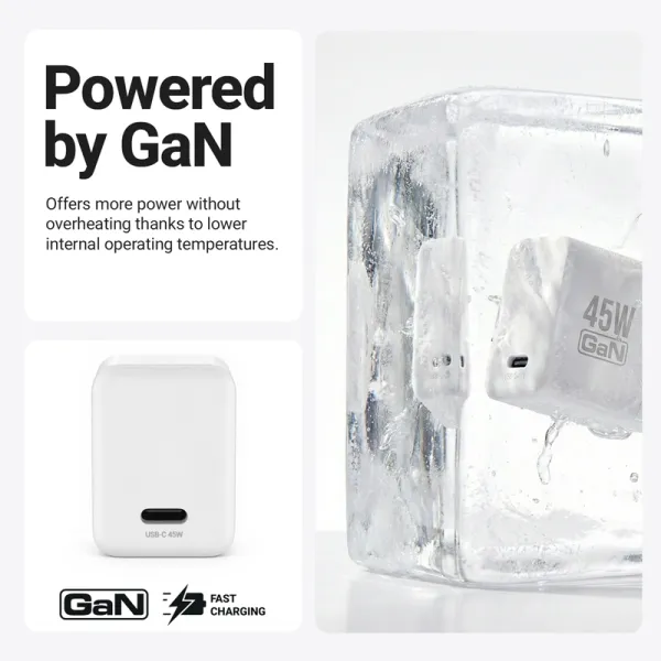 Crong Ultra Compact GaN - USB-C 45W PD 3.0 Wall Charger with PPS (White)