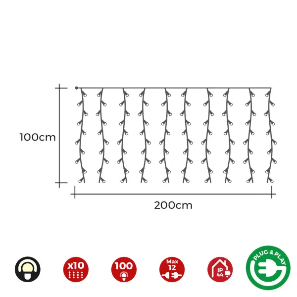 LED žibintai užuolaidoms EDM 71481 Easy-Connect 1,8 W Šilta šviesa Šiltai balta 2 x 1 m Balta Programuojamas