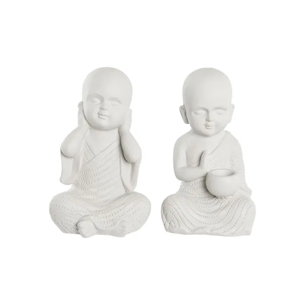 Koristehahmo DKD Home Decor 25,5 x 19 x 39 cm Valkoinen Munkki Itämainen (2 osaa)
