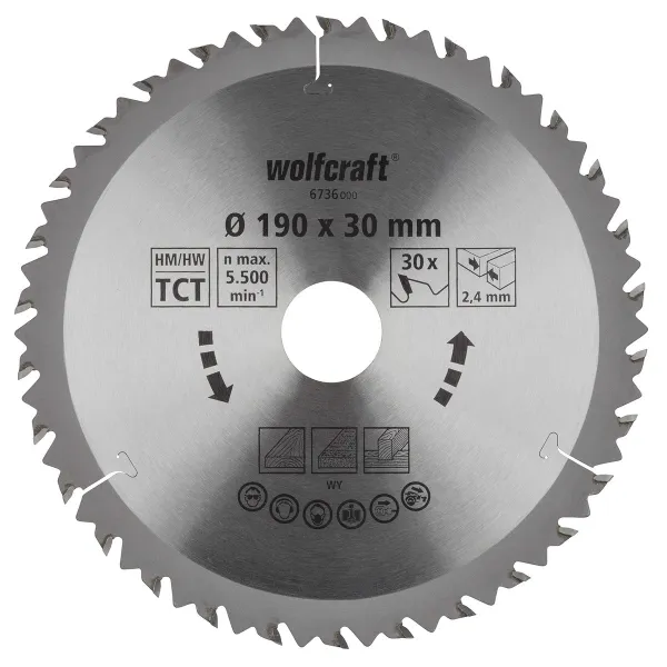 Pjovimo diskas Wolfcraft 6736000 Ø190 X 2,4 mm