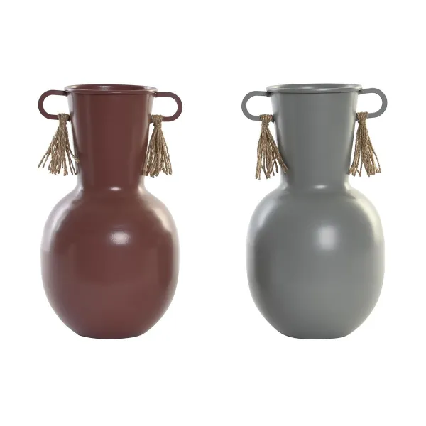 Maljakko DKD Home Decor 14 x 13 x 24 cm Harmaa Metalli Terrakotta (2 osaa)