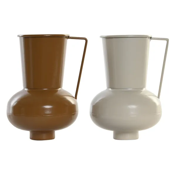 Vāze DKD Home Decor 13 x 12.5 x 17 cm Bēšs Metāls Oranžs Sinepes (2 gb.)