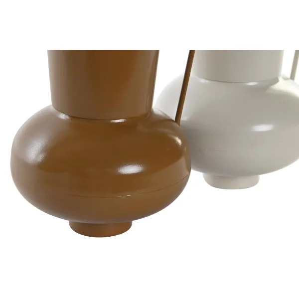 Vāze DKD Home Decor 13 x 12.5 x 17 cm Bēšs Metāls Oranžs Sinepes (2 gb.)