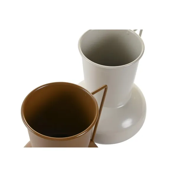 Maljakko DKD Home Decor 13 x 12.5 x 17 cm Beige Metalli Oranssi Sinappi (2 osaa)