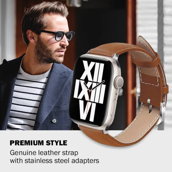 Crong Noble Band - Genuine Leather Strap for Apple Watch 38/40/41/42 mm (Mocha)